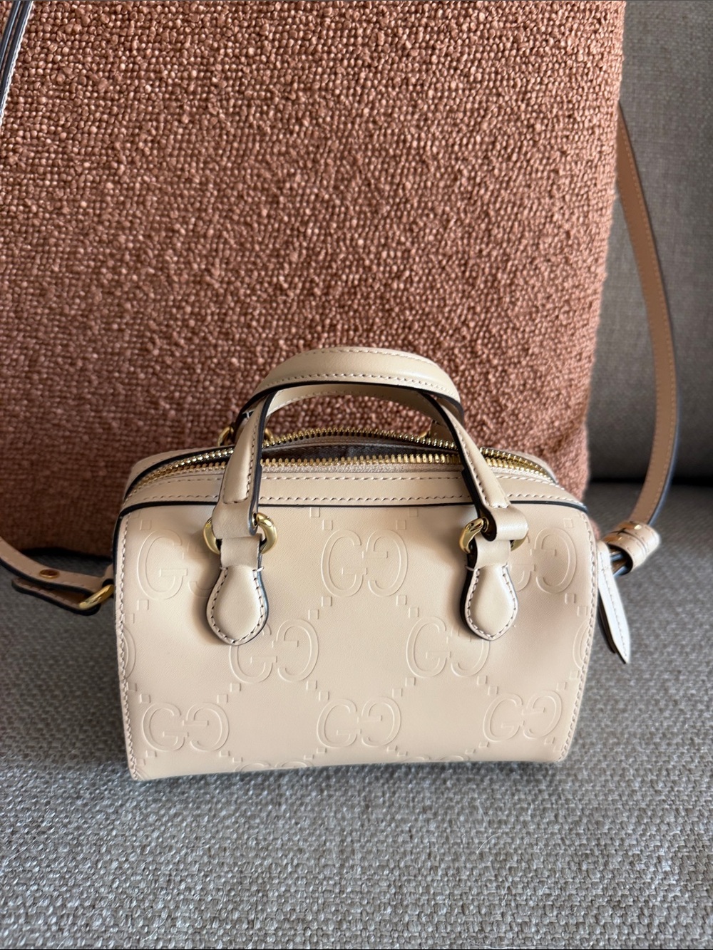 Gucci Mini Embossed Leather Top-Handle Bag in Light Beige